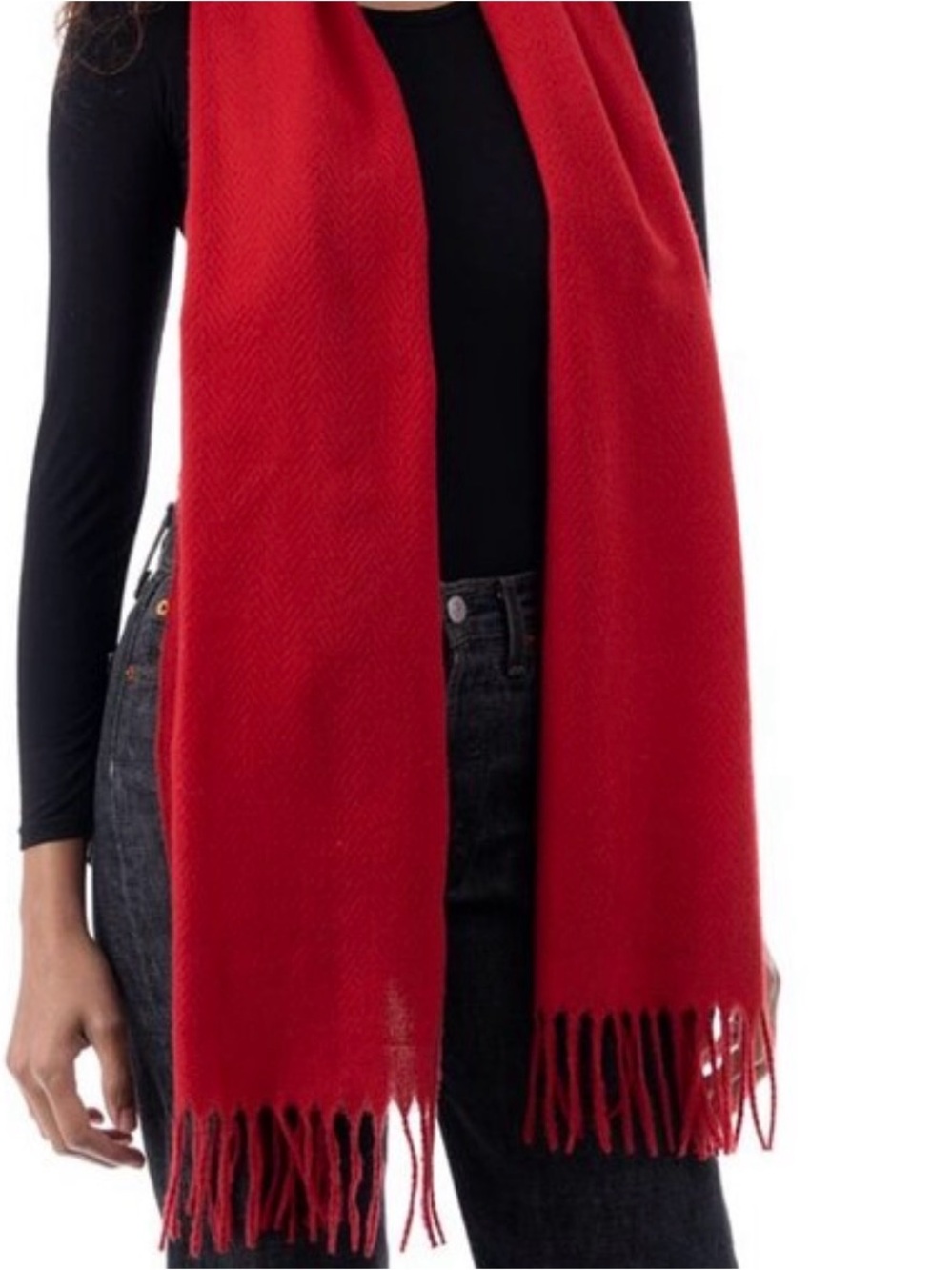 Style & Co Red Herringbone Textured Fringe Scarf Macy’s One Size
